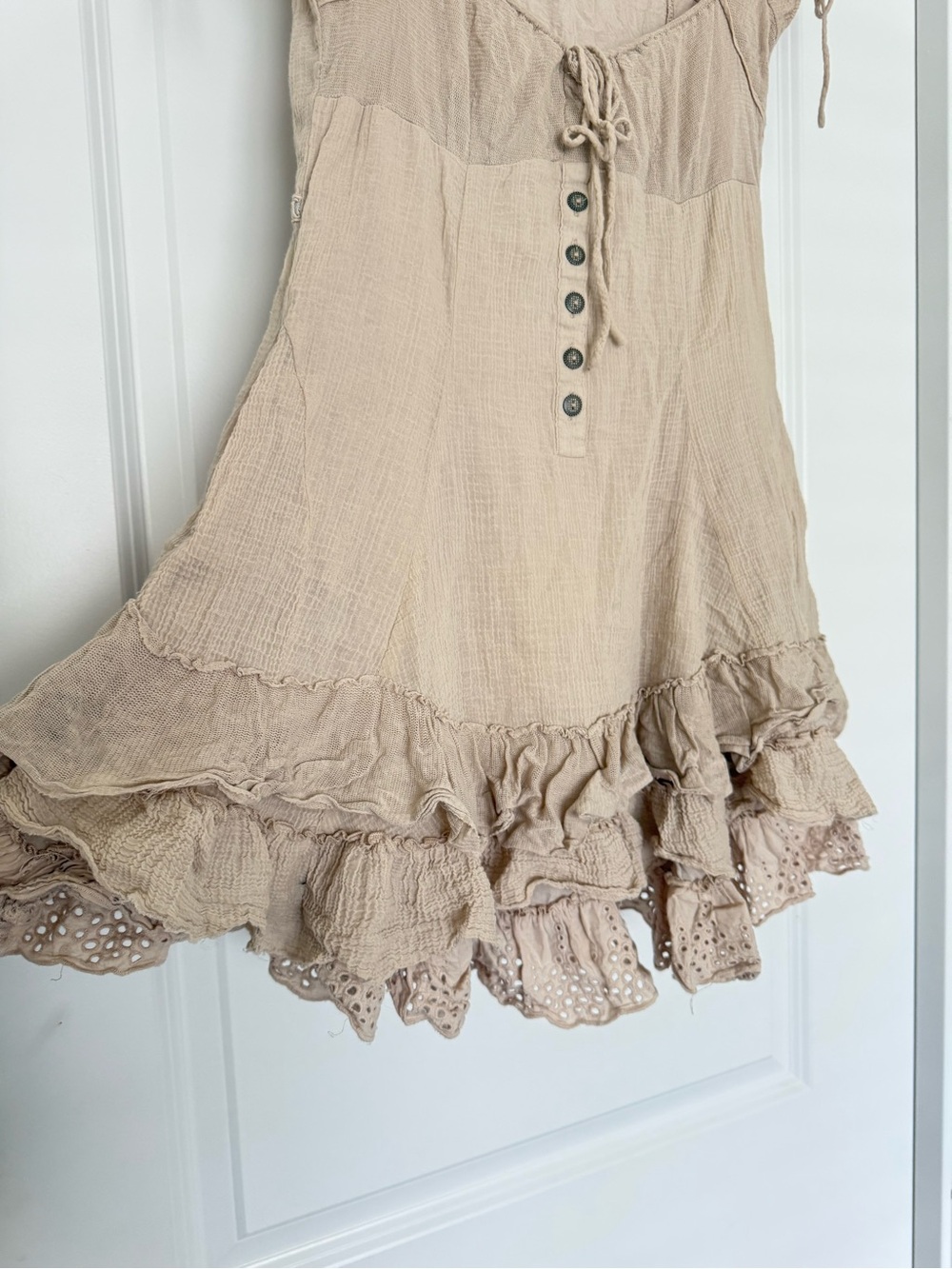 Free People Sweetly Be Mini Dress Tan Boho Dress - Picture 4 of 6